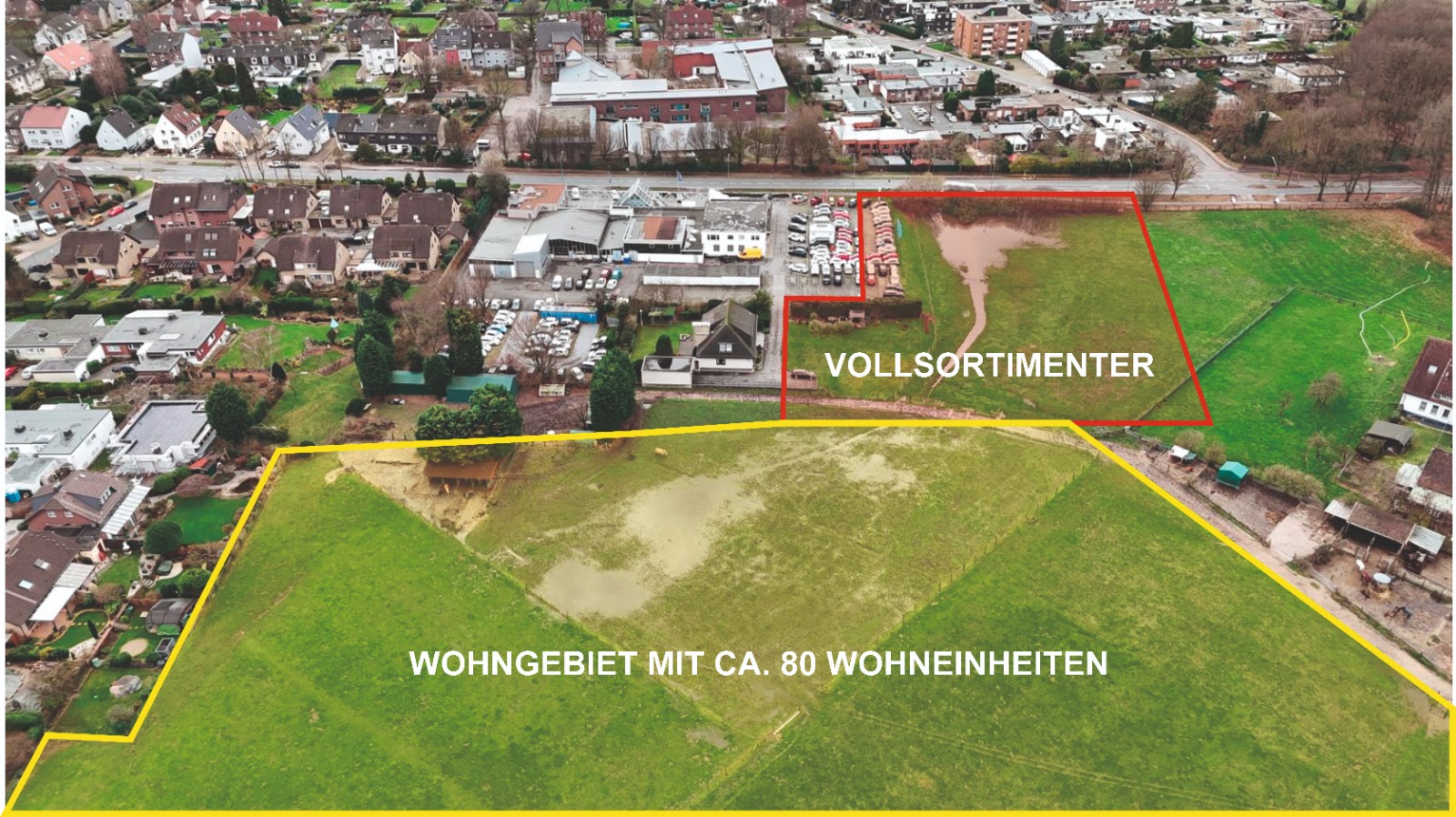 Luftbild der betroffenen Flächen mit Markierung — Überblick